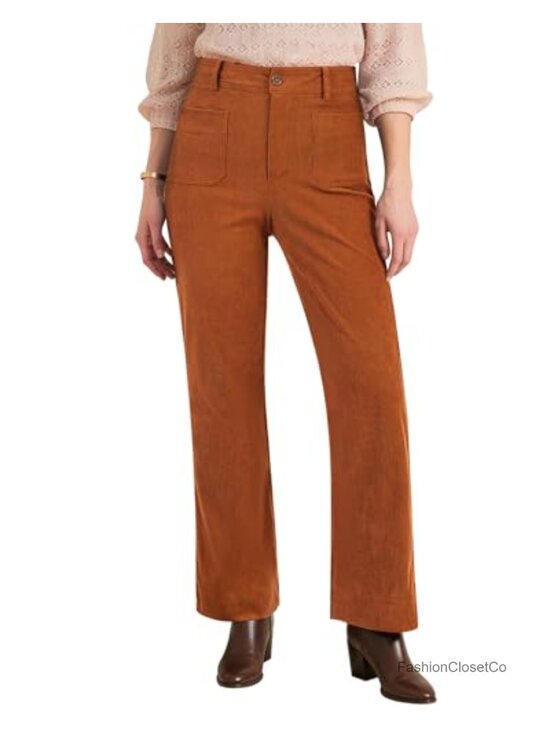 Pants - Corduroy Pants Women High Waisted Wide Leg Patch Pocket Fall Winter Dressy